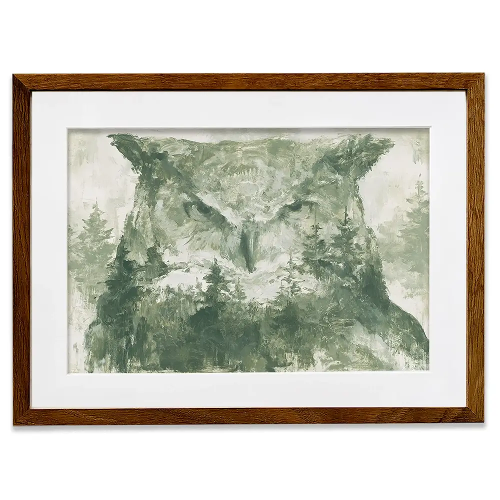Owl And The Pine Forest Framed Art Print Owl And The Pine Forest Framed Art Print wall art product Chromatic Storm Studio