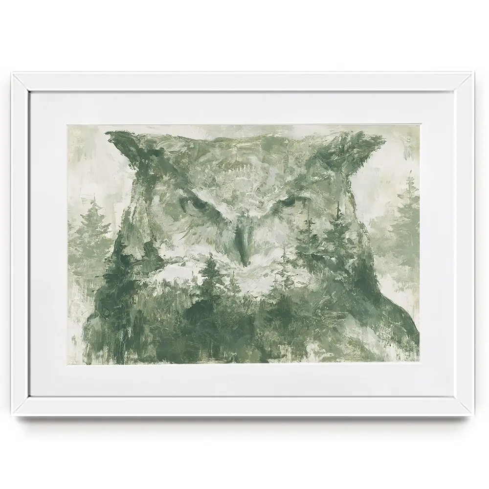 Owl And The Pine Forest Framed Art Print Owl And The Pine Forest Framed Art Print wall art product Chromatic Storm Studio