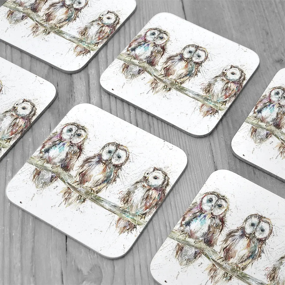Owl Family Coaster Set Owl Family Coaster Set wall art product Art Print Shop