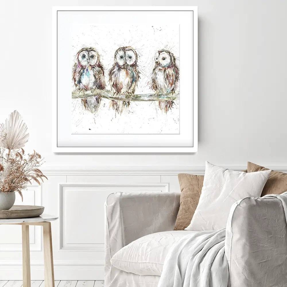 Owl Family Square Framed Art Print Owl Family Square Framed Art Print wall art product Art Print Shop