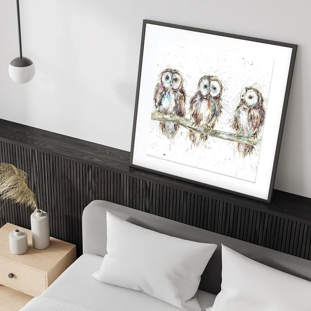 Owl Family Square Framed Art Print Owl Family Square Framed Art Print wall art product Art Print Shop