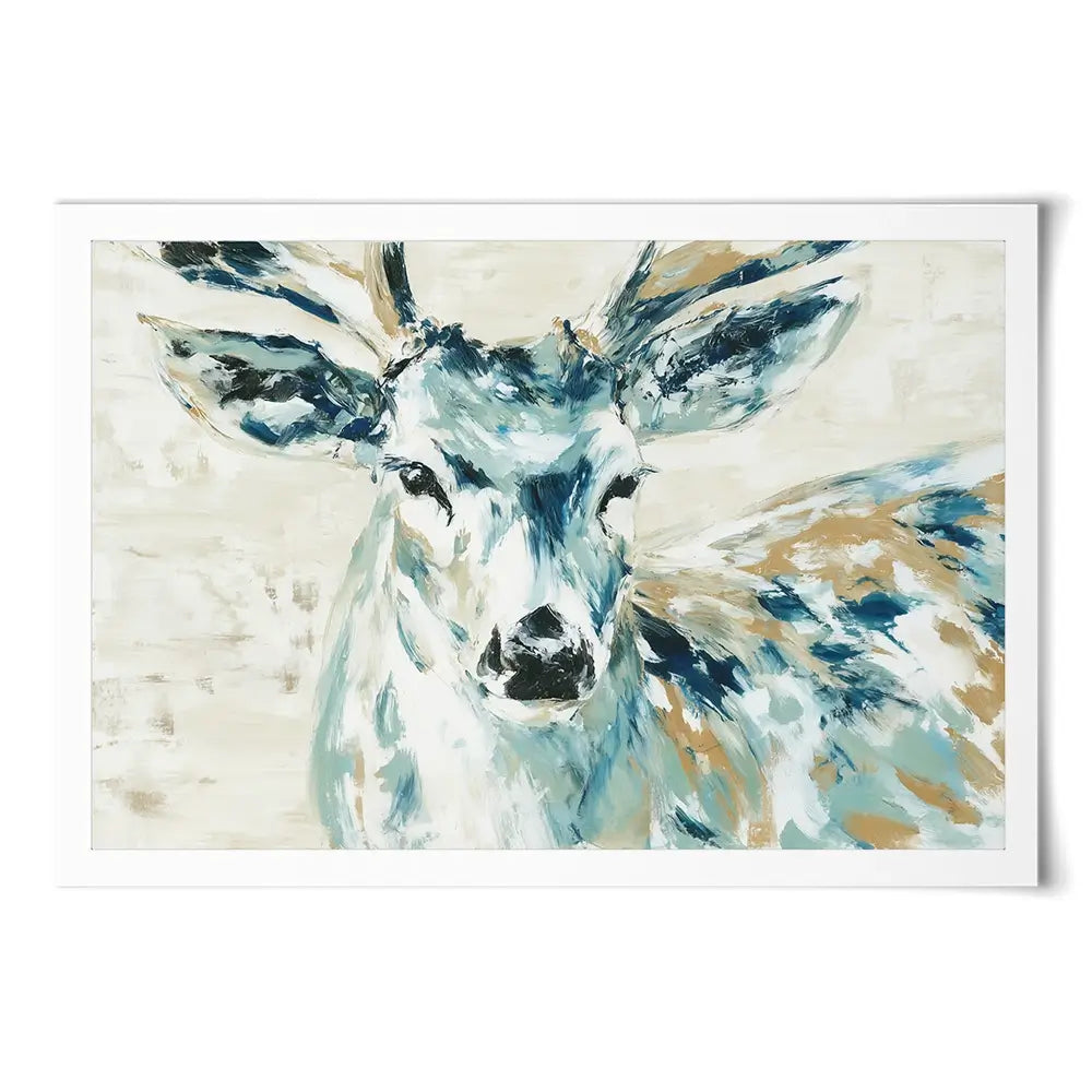 Painted Buck With Patchwork Antlers Art Print Painted Buck With Patchwork Antlers Art Print wall art product Chromatic Storm Studio