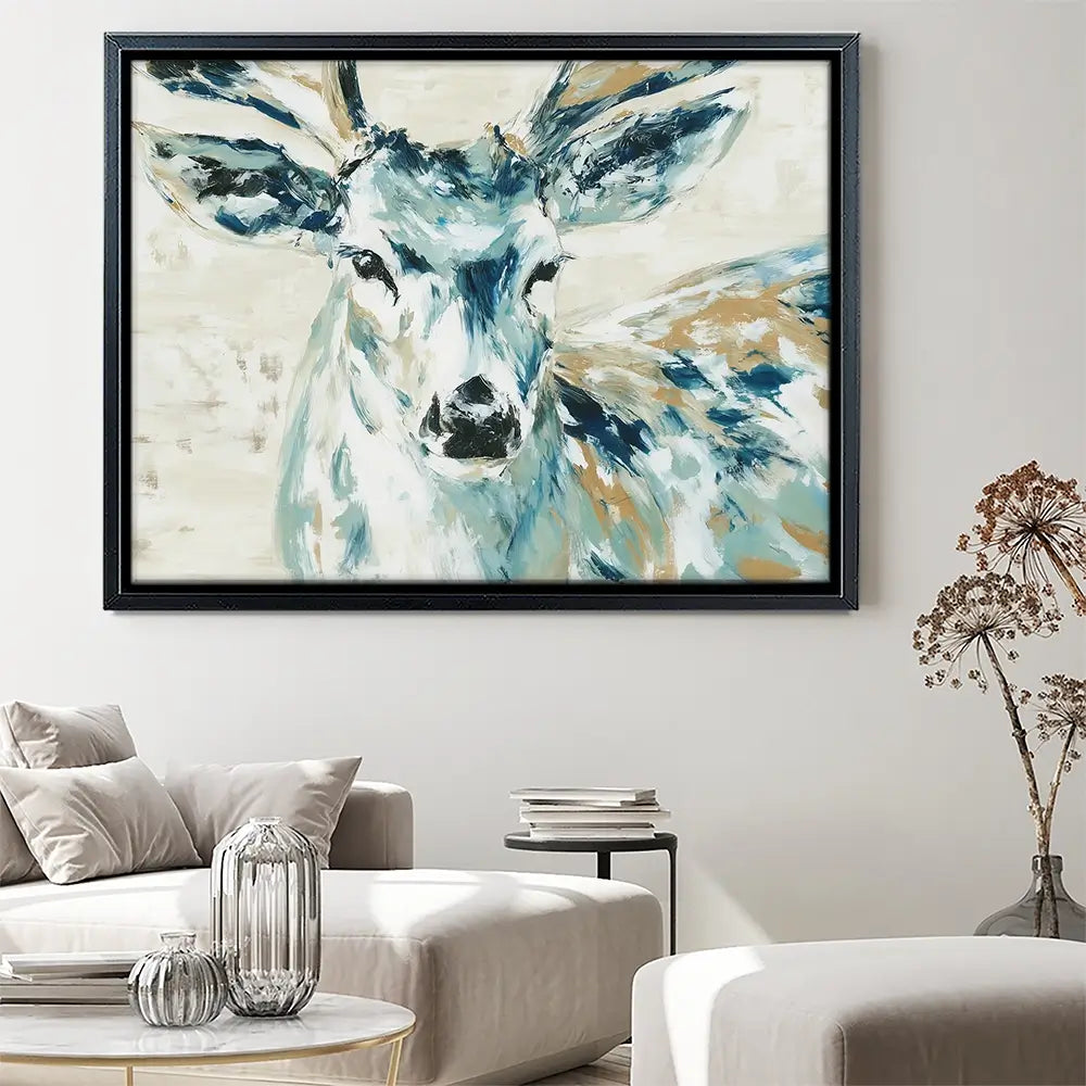 Painted Buck With Patchwork Antlers Canvas Print Painted Buck With Patchwork Antlers Canvas Print wall art product Chromatic Storm Studio