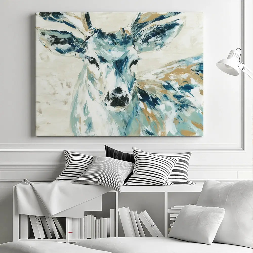 Painted Buck With Patchwork Antlers Canvas Print Painted Buck With Patchwork Antlers Canvas Print wall art product Chromatic Storm Studio