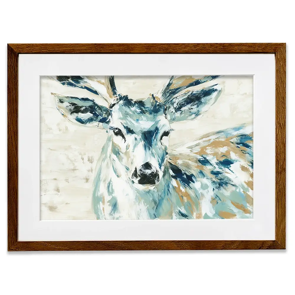 Painted Buck With Patchwork Antlers Framed Art Print Painted Buck With Patchwork Antlers Framed Art Print wall art product Chromatic Storm Studio