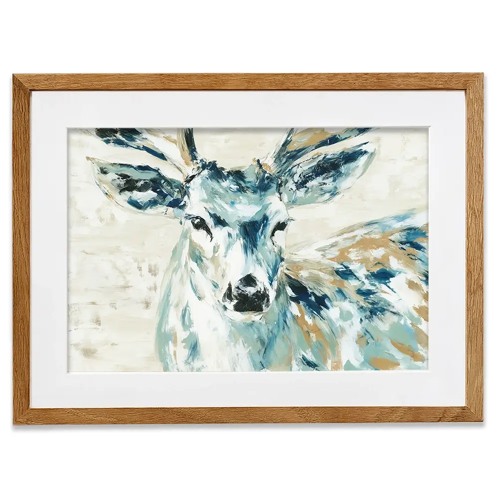 Painted Buck With Patchwork Antlers Framed Art Print Painted Buck With Patchwork Antlers Framed Art Print wall art product Chromatic Storm Studio