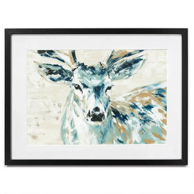 Painted Buck With Patchwork Antlers Framed Art Print Painted Buck With Patchwork Antlers Framed Art Print wall art product Chromatic Storm Studio