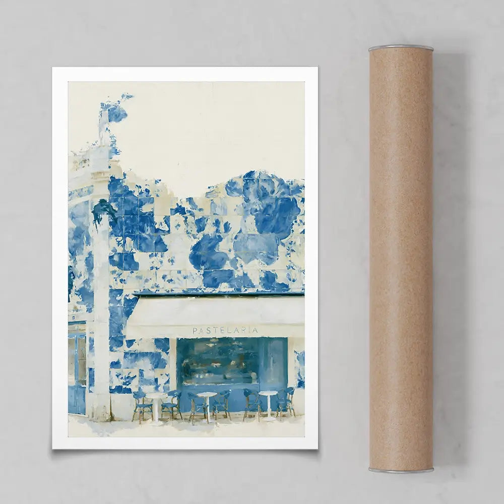 Painterly Café Indigo Façade Art Print Painterly Café Indigo Façade Art Print wall art product Chromatic Storm Studio