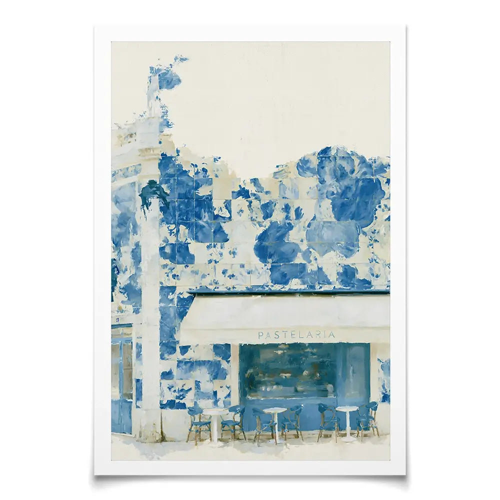 Painterly Café Indigo Façade Art Print Painterly Café Indigo Façade Art Print wall art product Chromatic Storm Studio