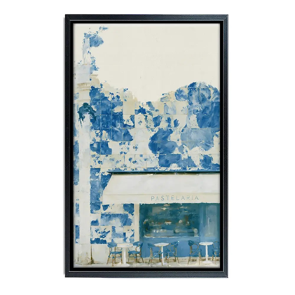 Painterly Café Indigo Façade Canvas Print Painterly Café Indigo Façade Canvas Print wall art product Chromatic Storm Studio