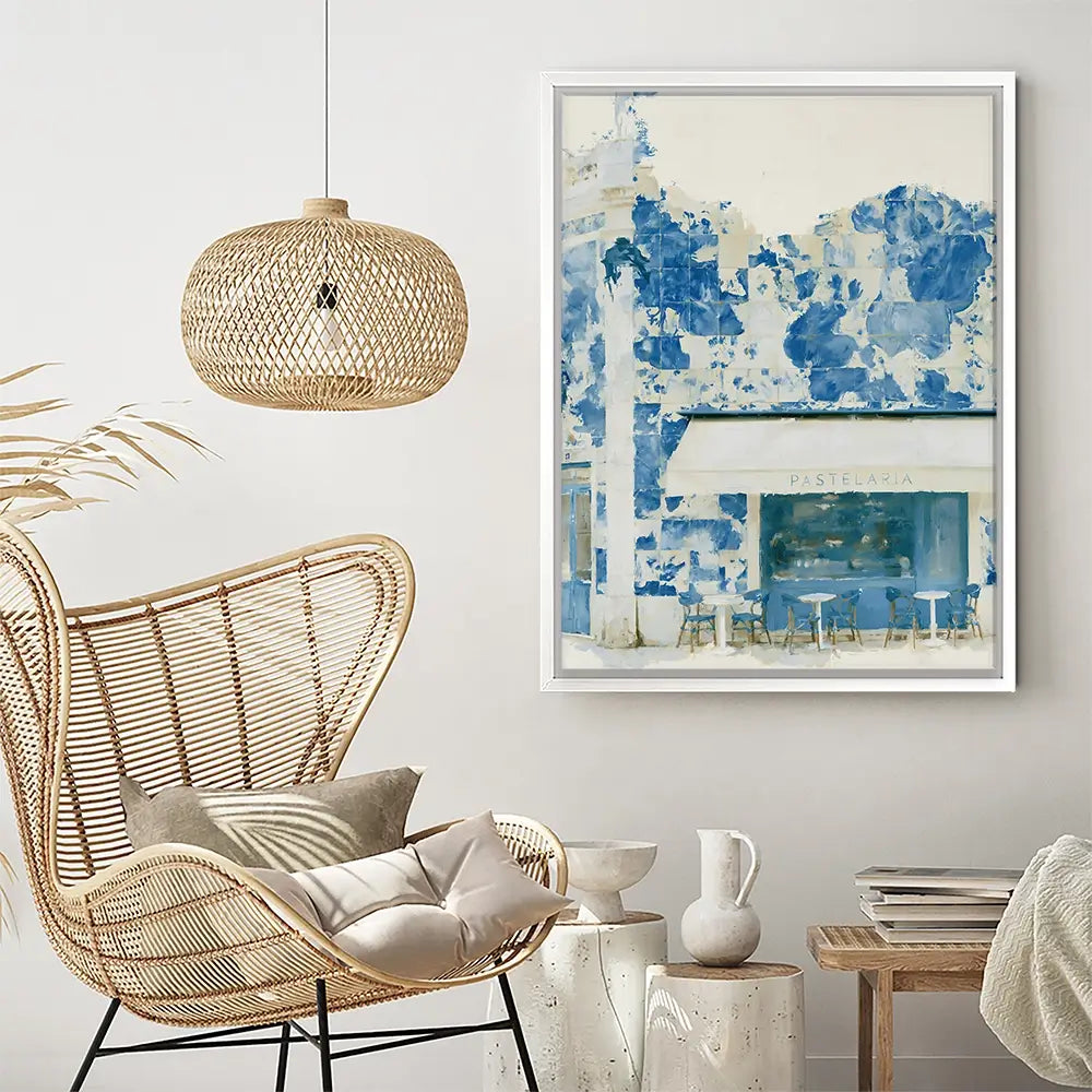Painterly Café Indigo Façade Canvas Print Painterly Café Indigo Façade Canvas Print wall art product Chromatic Storm Studio