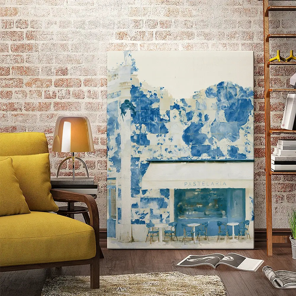 Painterly Café Indigo Façade Canvas Print Painterly Café Indigo Façade Canvas Print wall art product Chromatic Storm Studio