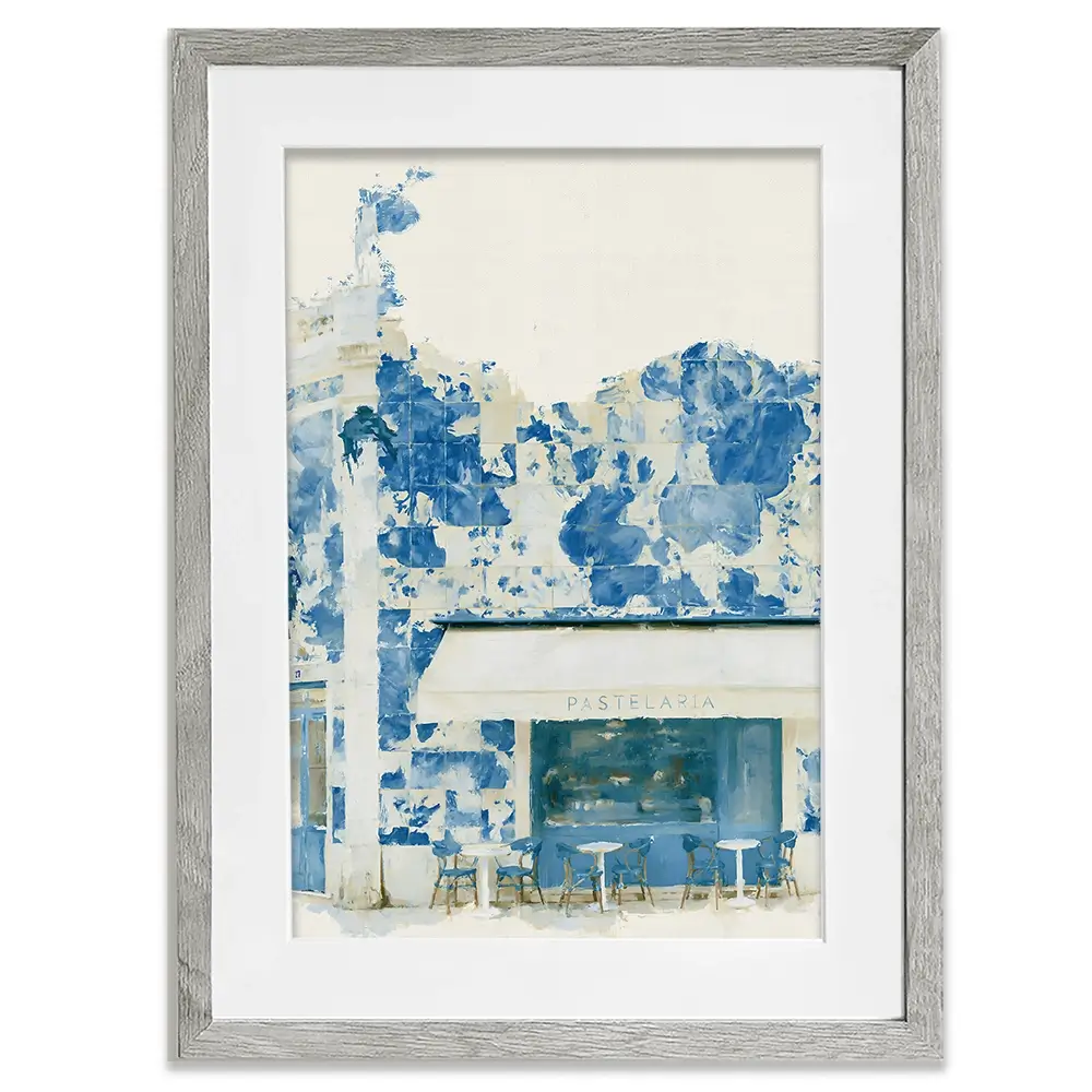 Painterly Café Indigo Façade Framed Art Print Painterly Café Indigo Façade Framed Art Print wall art product Chromatic Storm Studio