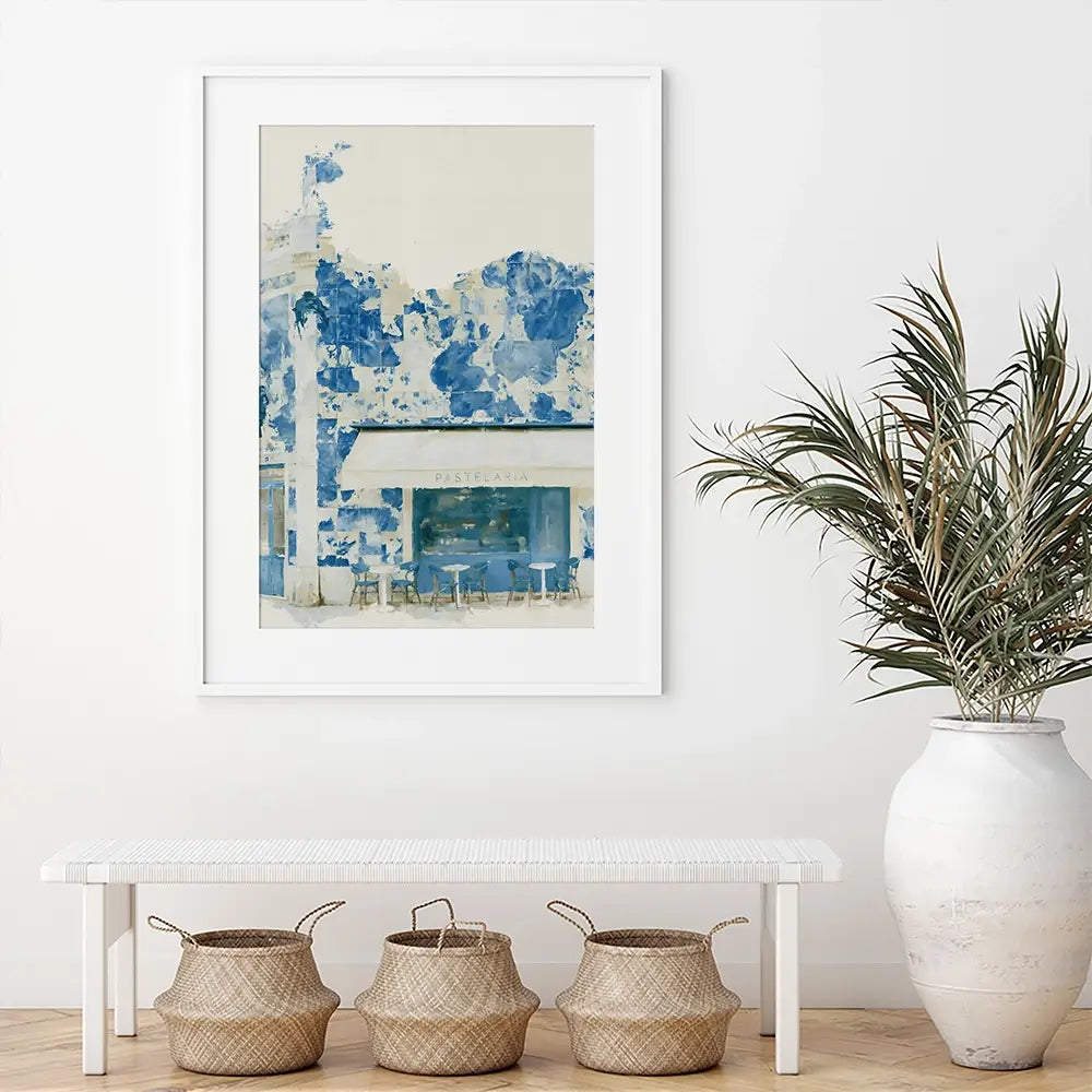 Painterly Café Indigo Façade Framed Art Print Painterly Café Indigo Façade Framed Art Print wall art product Chromatic Storm Studio