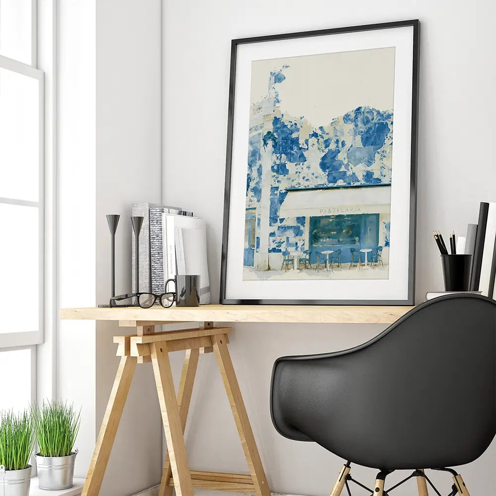 Painterly Café Indigo Façade Framed Art Print Painterly Café Indigo Façade Framed Art Print wall art product Chromatic Storm Studio