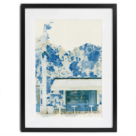 Painterly Café Indigo Façade Framed Art Print Painterly Café Indigo Façade Framed Art Print wall art product Chromatic Storm Studio