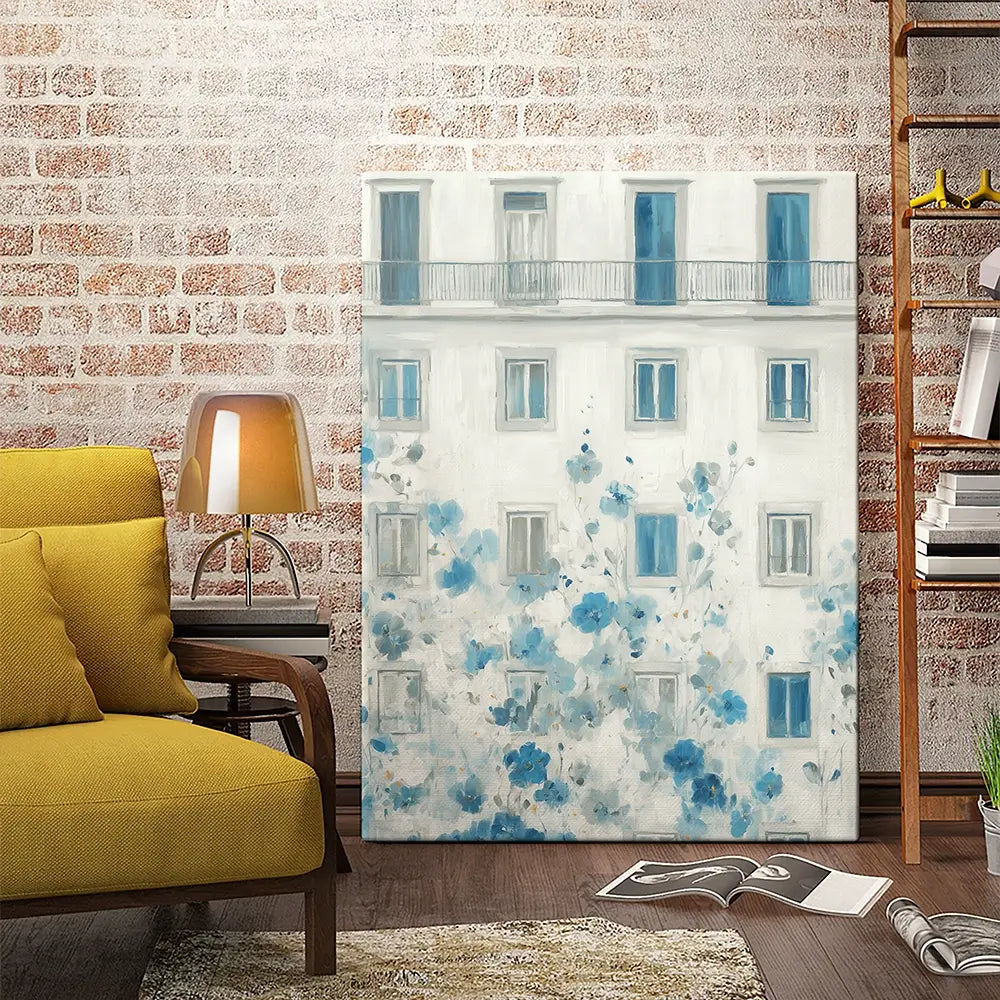 Painterly Façade With Blossoms Canvas Print Painterly Façade With Blossoms Canvas Print wall art product Chromatic Storm Studio