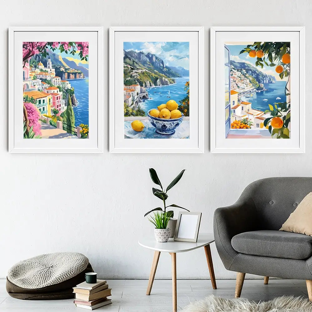 Paintings Of Amalfi Coast Framed Art Print Trio Paintings Of Amalfi Coast Framed Art Print Trio wall art product IAmHomeStudio