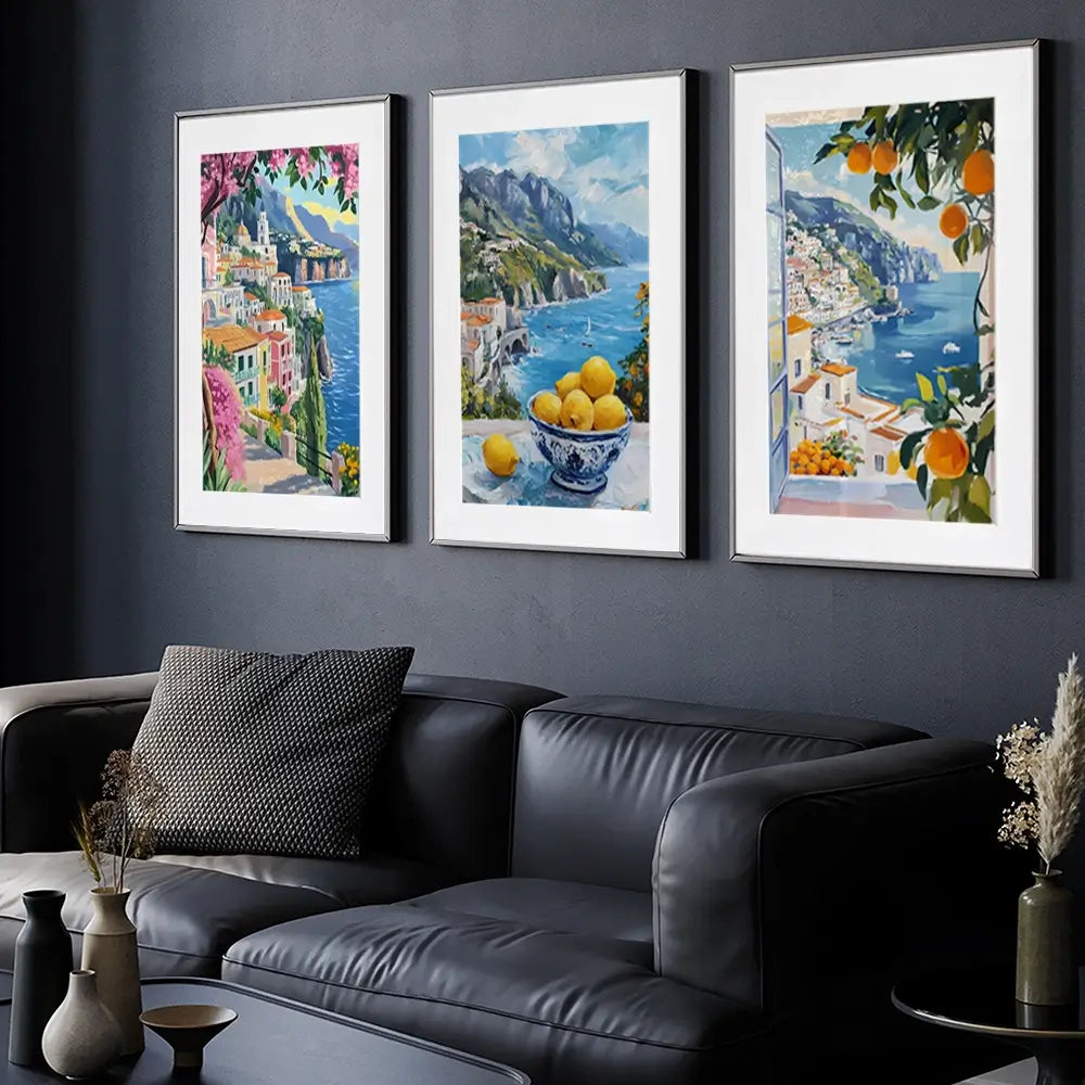 Paintings Of Amalfi Coast Framed Art Print Trio Paintings Of Amalfi Coast Framed Art Print Trio wall art product IAmHomeStudio