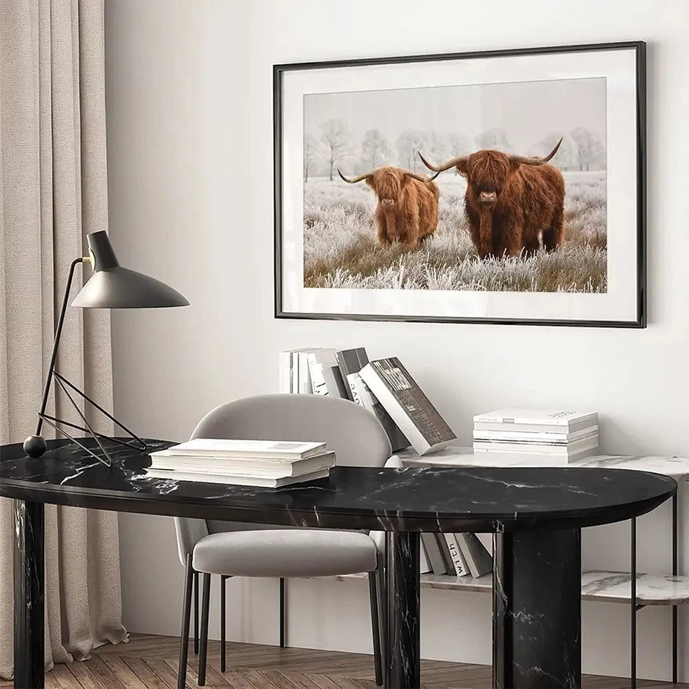 Pair Of Winter Cows Framed Art Print Pair Of Winter Cows Framed Art Print wall art product defotoberg / Shutterstock