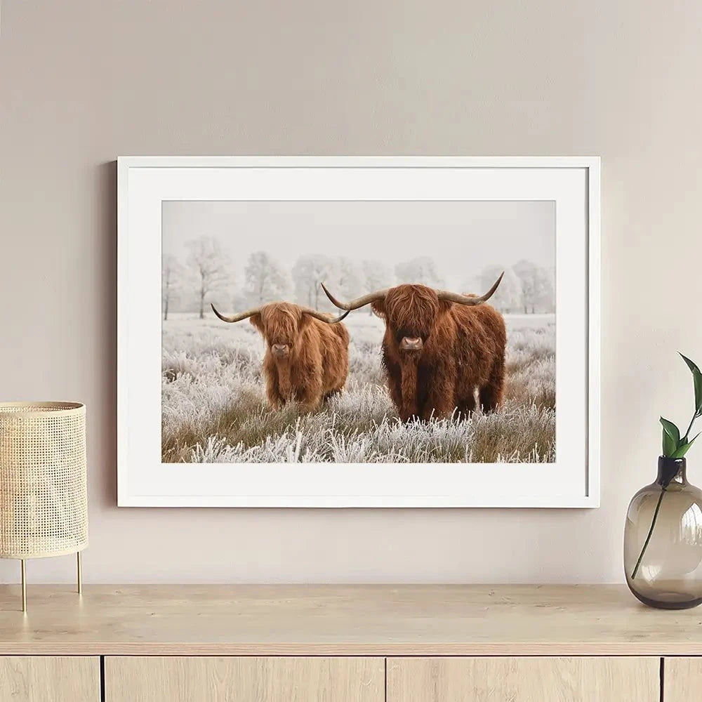 Pair Of Winter Cows Framed Art Print Pair Of Winter Cows Framed Art Print wall art product defotoberg / Shutterstock
