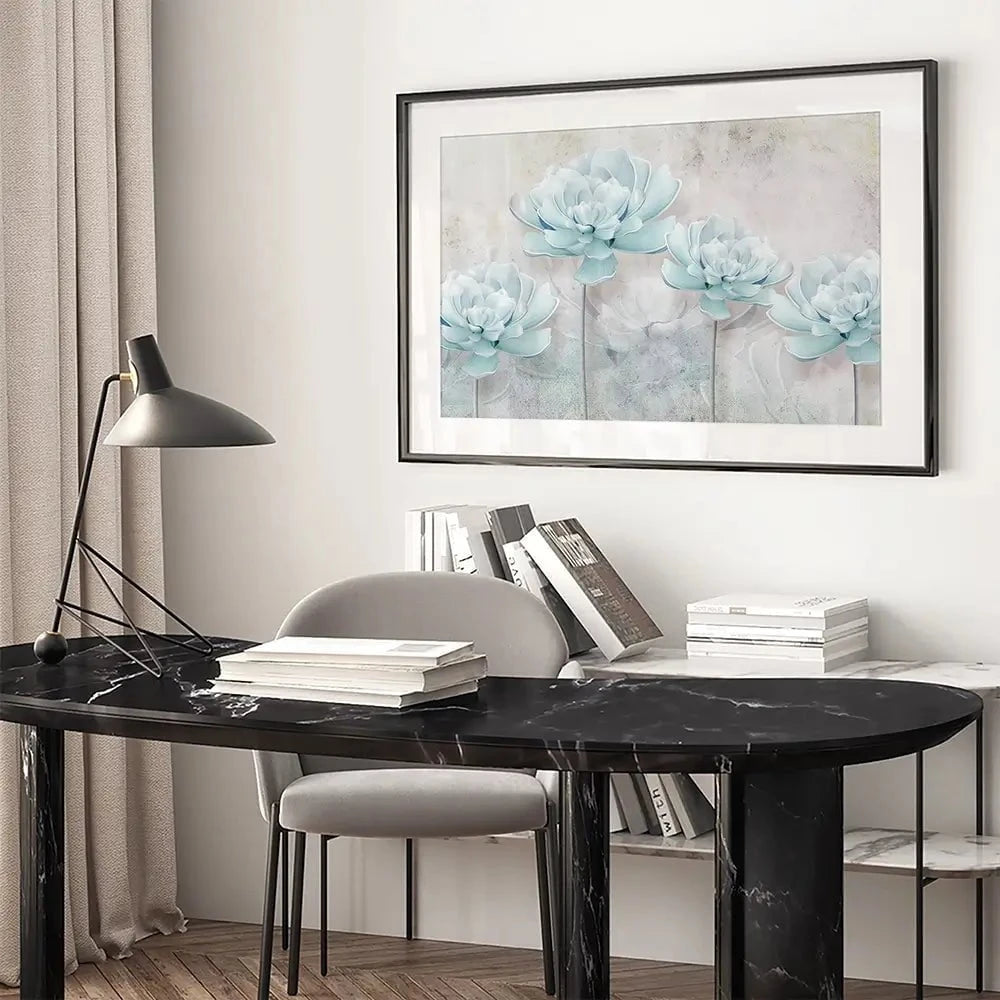 Pale Blue Floral Framed Art Print Pale Blue Floral Framed Art Print wall art product FLOWER 3D / Shutterstock