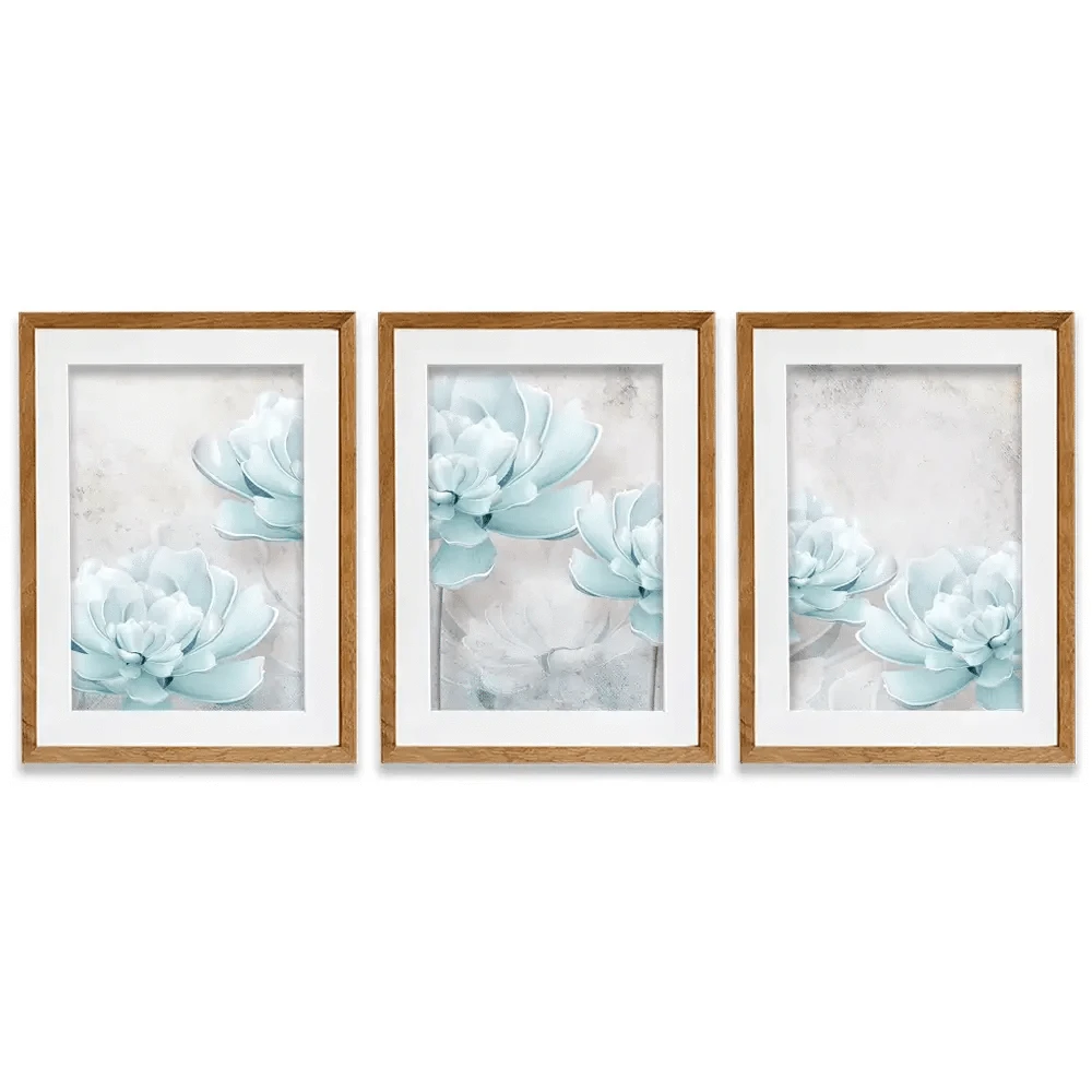 Pale Blue Floral Framed Art Print Trio Pale Blue Floral Framed Art Print Trio wall art product FLOWER 3D / Shutterstock