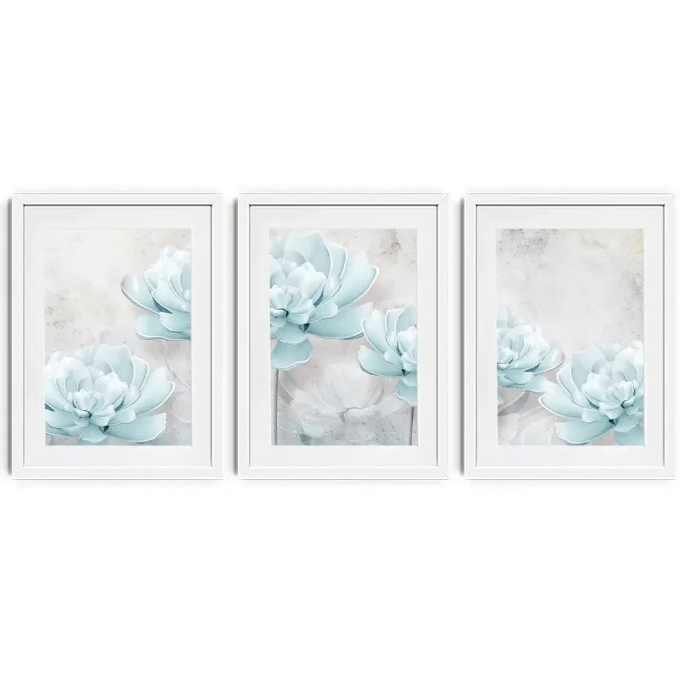 Pale Blue Floral Framed Art Print Trio Pale Blue Floral Framed Art Print Trio wall art product FLOWER 3D / Shutterstock