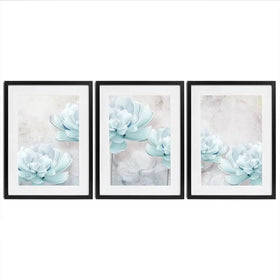 Pale Blue Floral Framed Art Print Trio Pale Blue Floral Framed Art Print Trio wall art product FLOWER 3D / Shutterstock