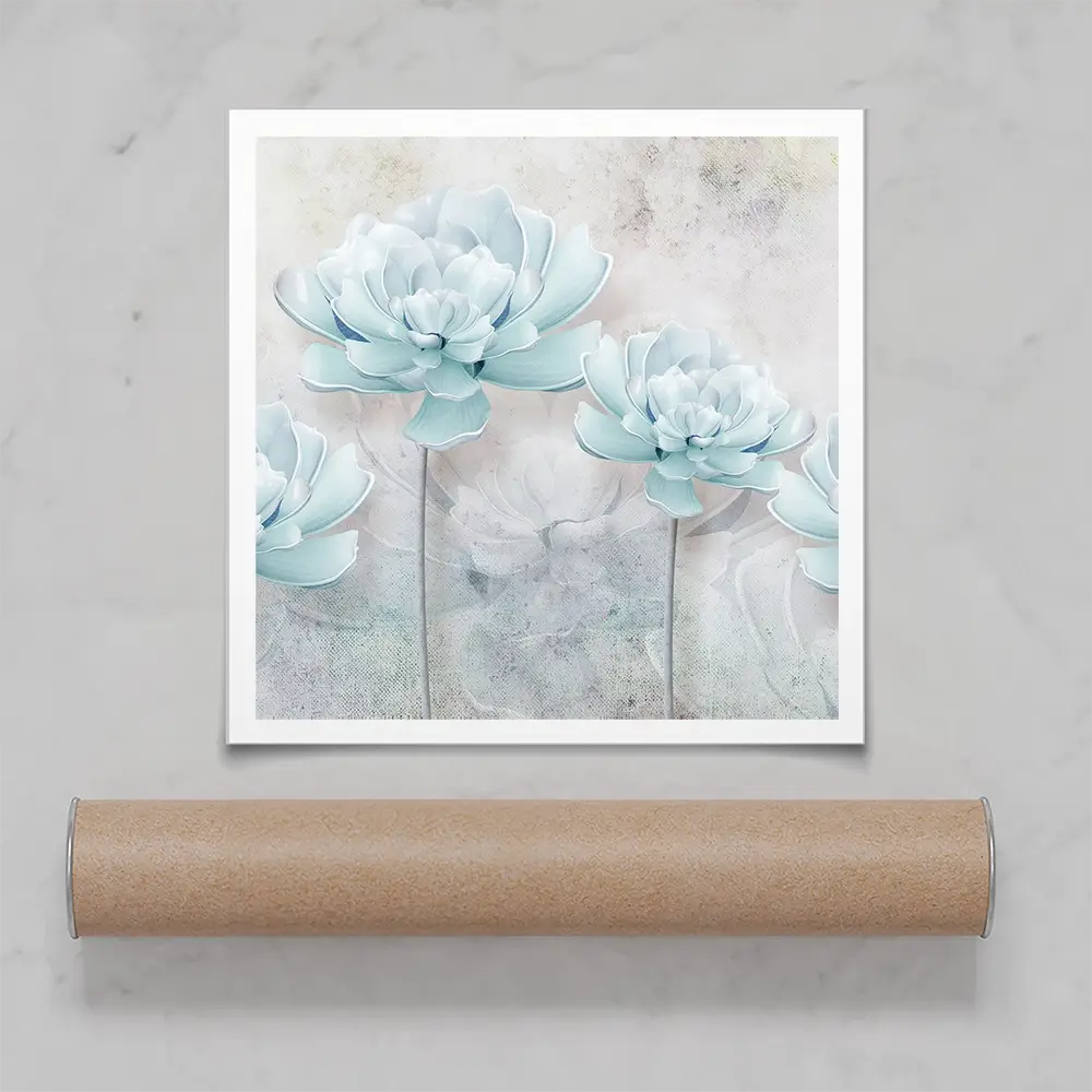 Pale Blue Floral Square Art Print Pale Blue Floral Square Art Print wall art product FLOWER 3D / Shutterstock