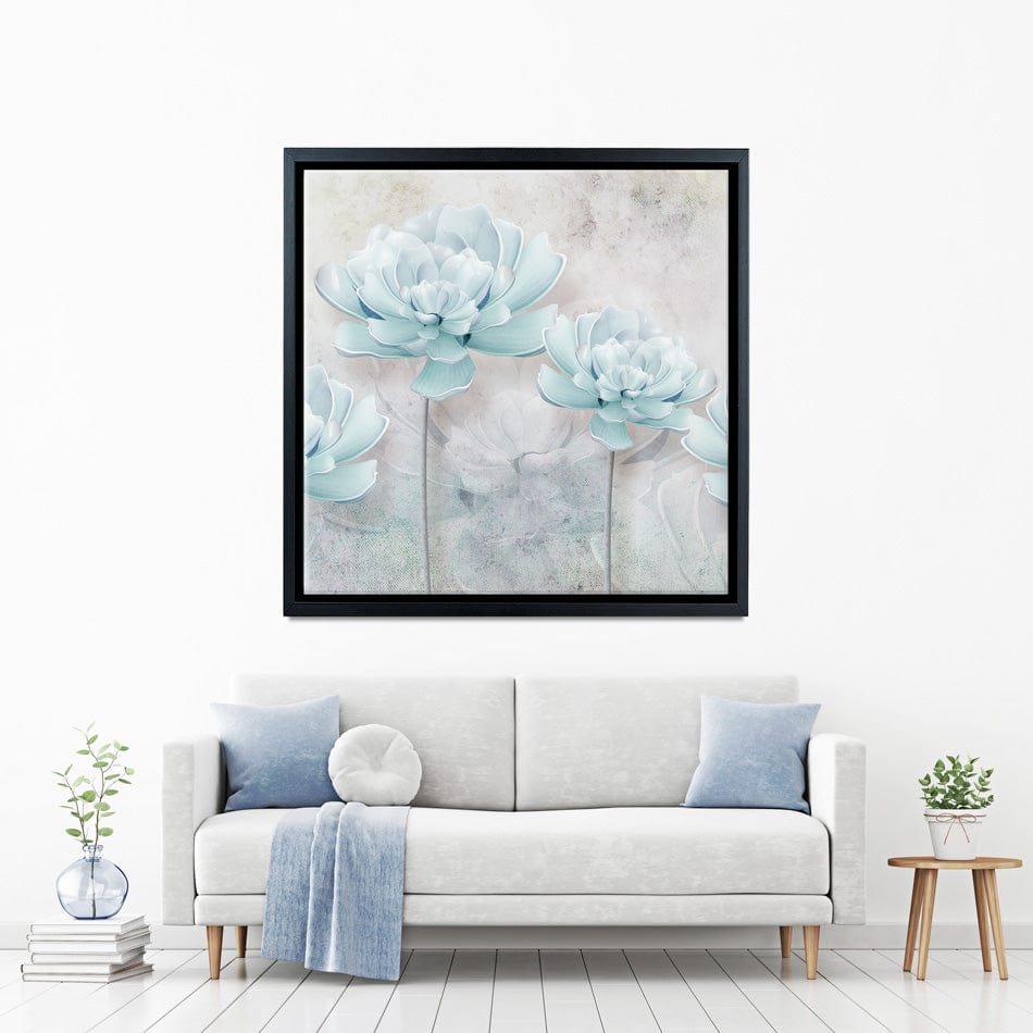 Pale Blue Floral Square Canvas Print wall art product FLOWER 3D / Shutterstock