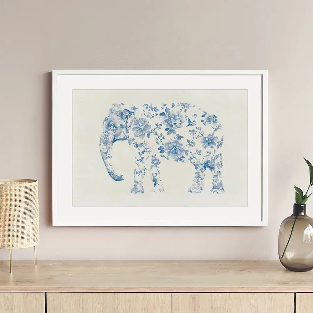 Pale Chinoiserie Elephant Framed Art Print Pale Chinoiserie Elephant Framed Art Print wall art product Chromatic Storm Studio
