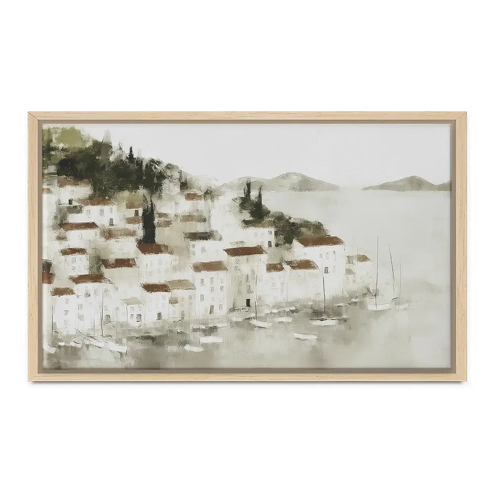 Pale Coastal Village Canvas Print Pale Coastal Village Canvas Print wall art product Chromatic Storm Studio