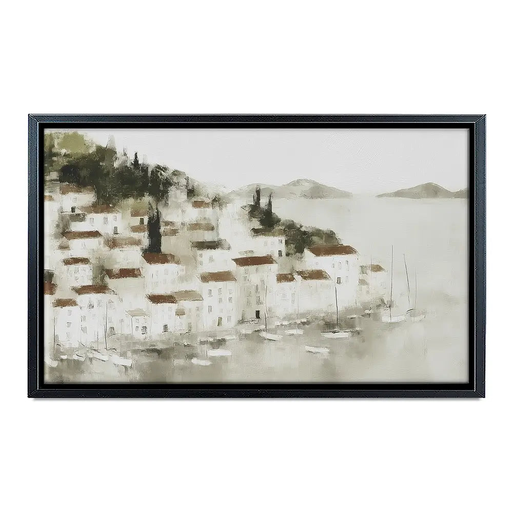 Pale Coastal Village Canvas Print Pale Coastal Village Canvas Print wall art product Chromatic Storm Studio