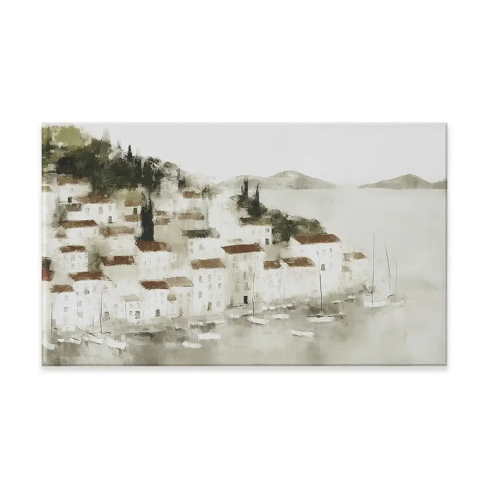 Pale Coastal Village Canvas Print Pale Coastal Village Canvas Print wall art product Chromatic Storm Studio