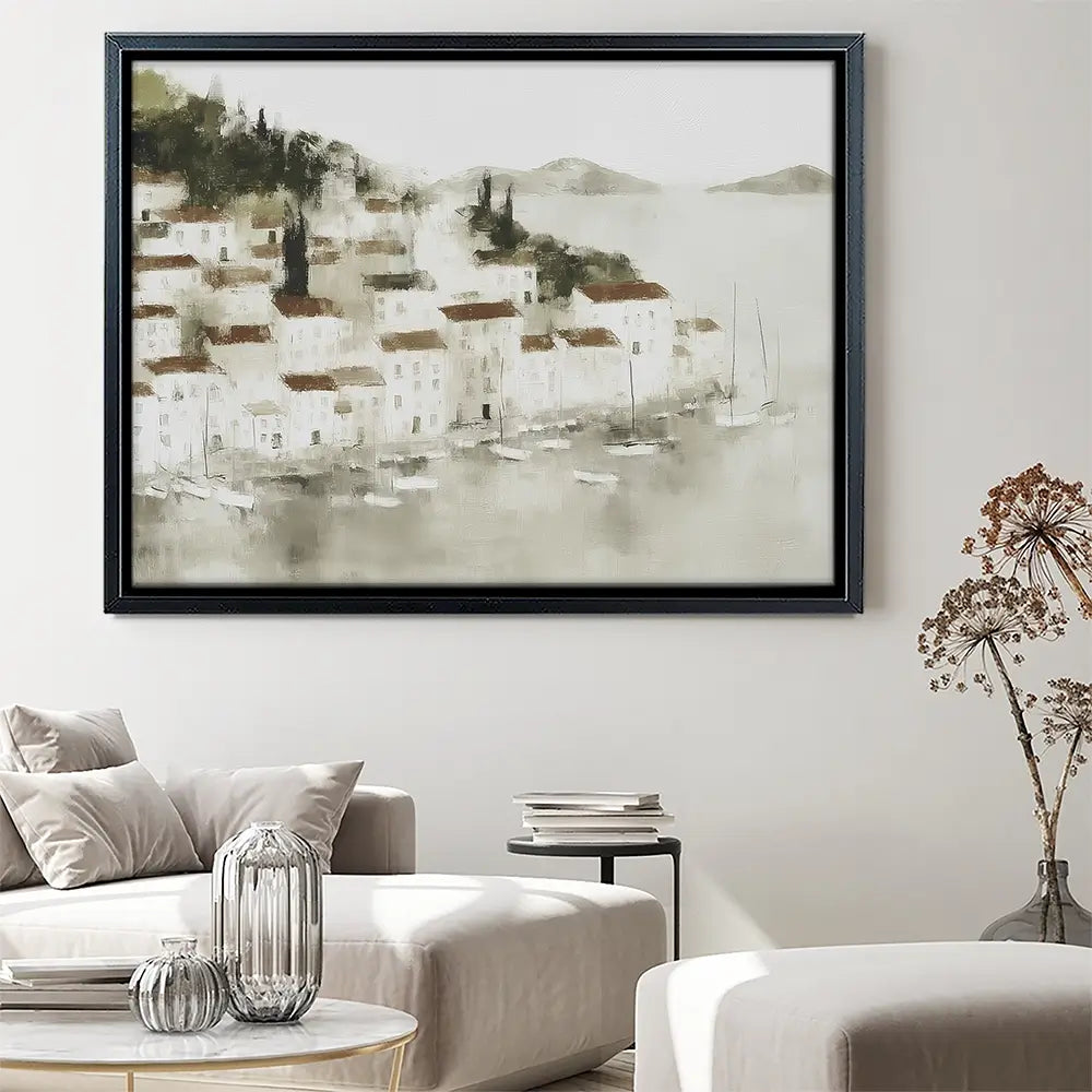Pale Coastal Village Canvas Print Pale Coastal Village Canvas Print wall art product Chromatic Storm Studio