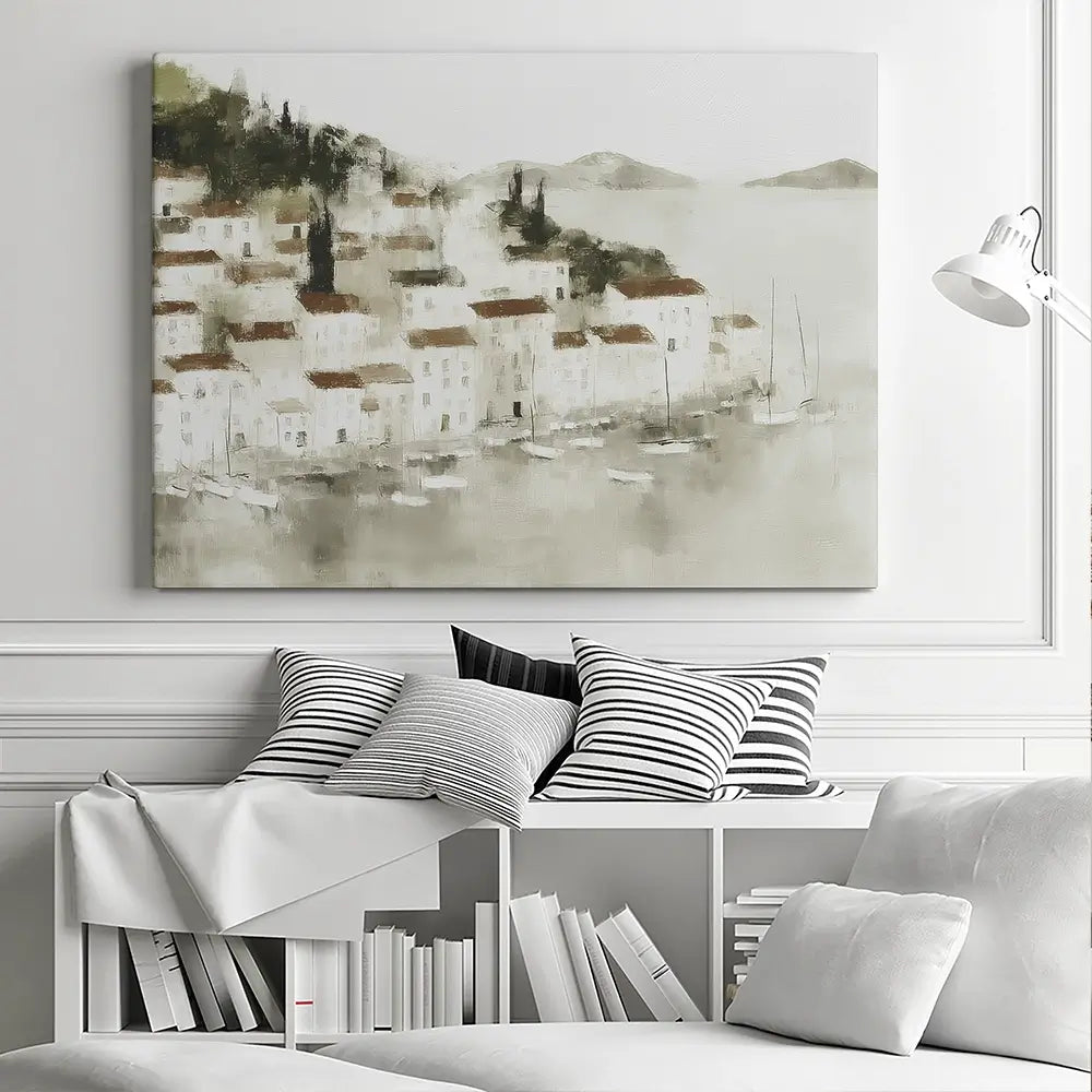 Pale Coastal Village Canvas Print Pale Coastal Village Canvas Print wall art product Chromatic Storm Studio