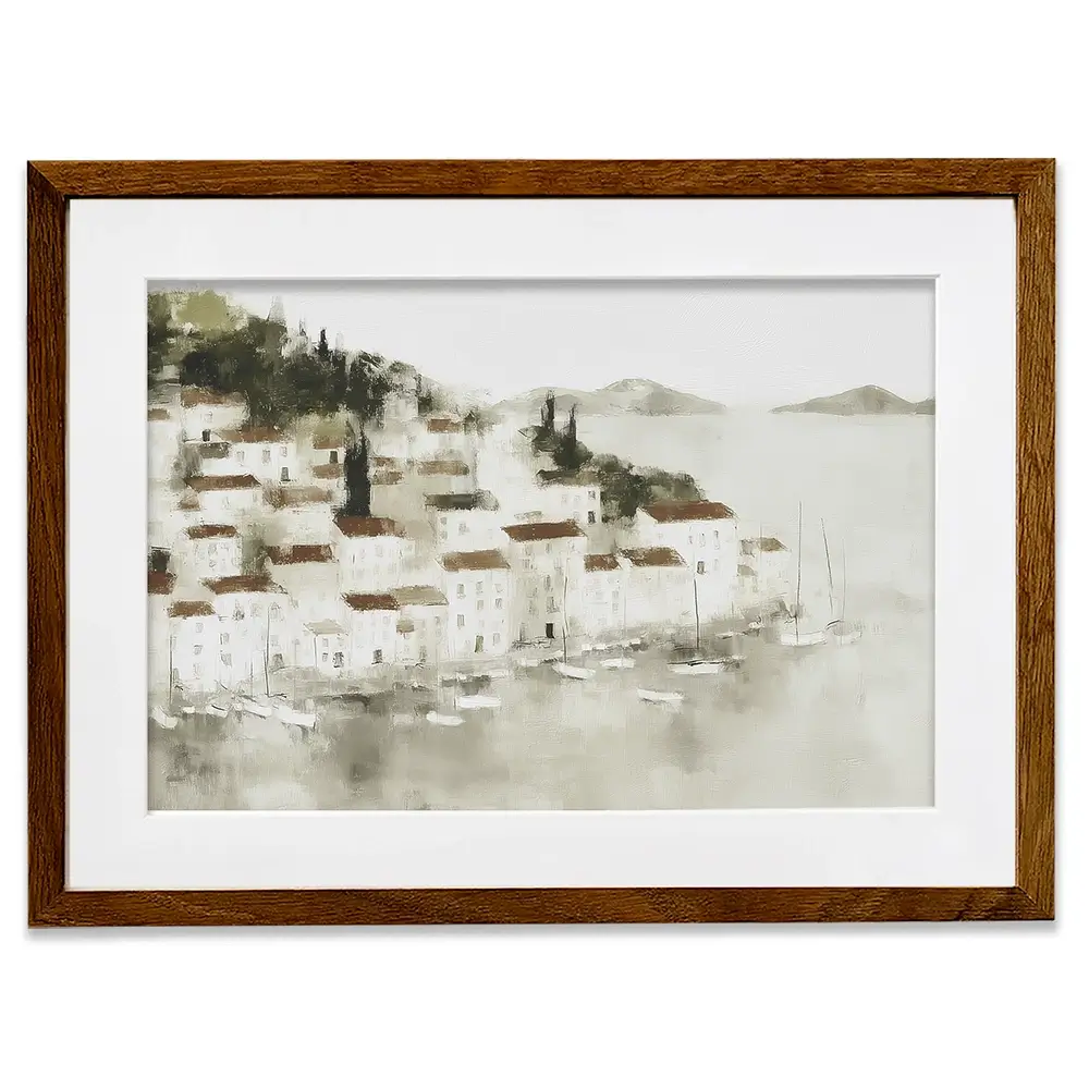 Pale Coastal Village Framed Art Print Pale Coastal Village Framed Art Print wall art product Chromatic Storm Studio