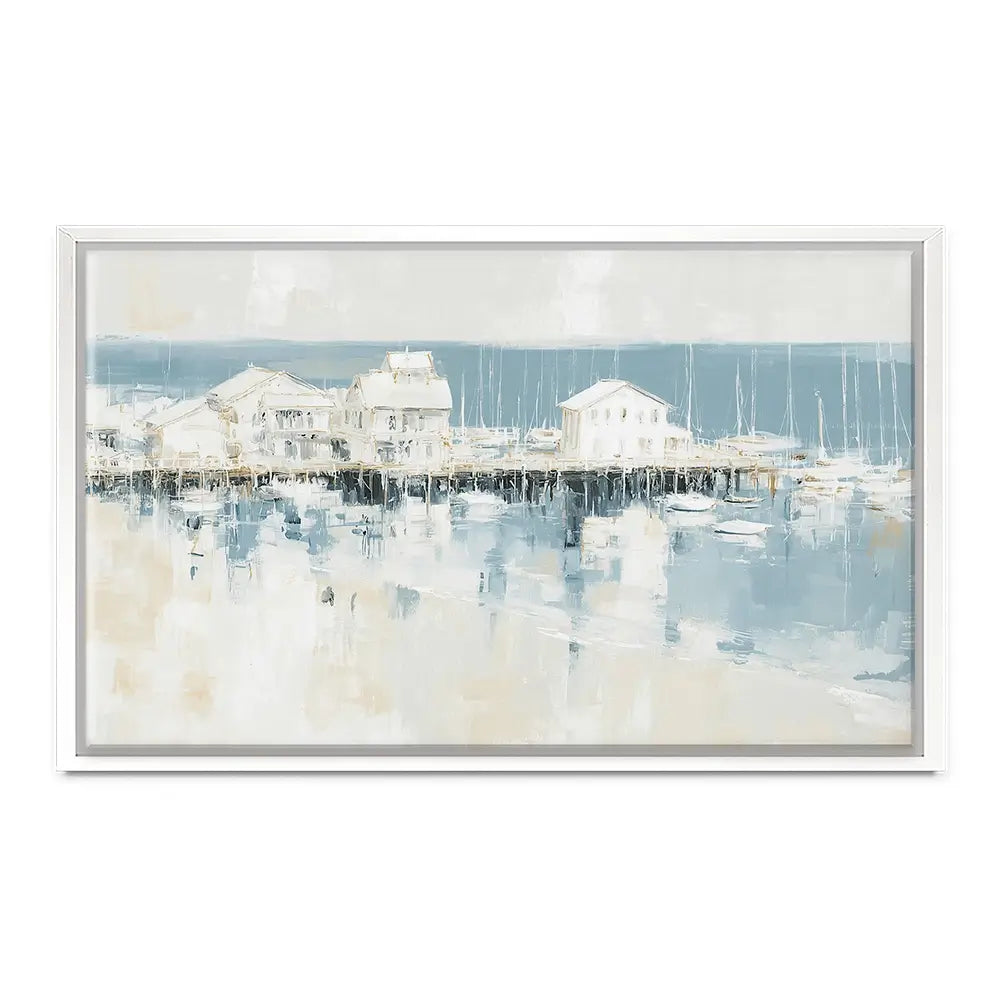 Pale Harbour Of Clapboard Houses Canvas Print Pale Harbour Of Clapboard Houses Canvas Print wall art product Chromatic Storm Studio