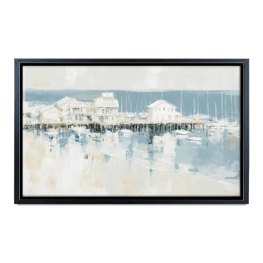 Pale Harbour Of Clapboard Houses Canvas Print Pale Harbour Of Clapboard Houses Canvas Print wall art product Chromatic Storm Studio