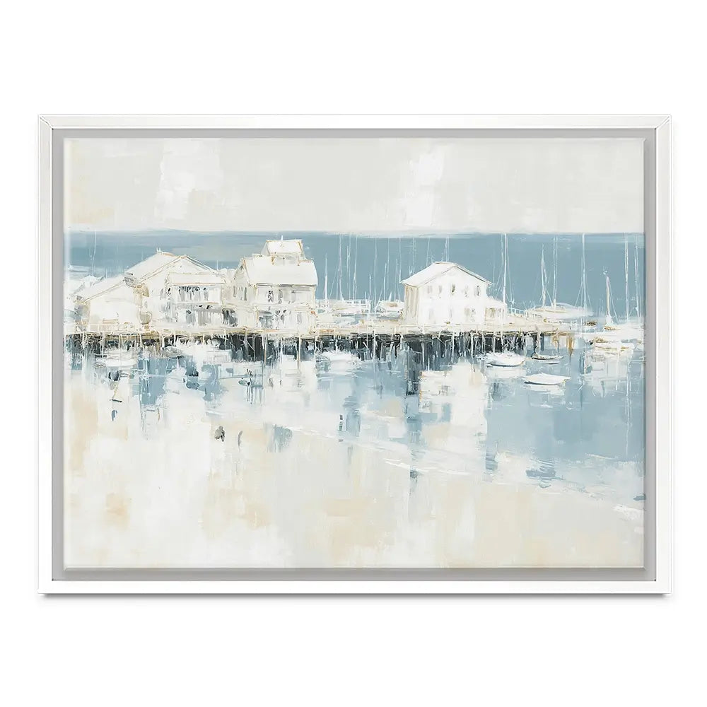 Pale Harbour Of Clapboard Houses Canvas Print Pale Harbour Of Clapboard Houses Canvas Print wall art product Chromatic Storm Studio