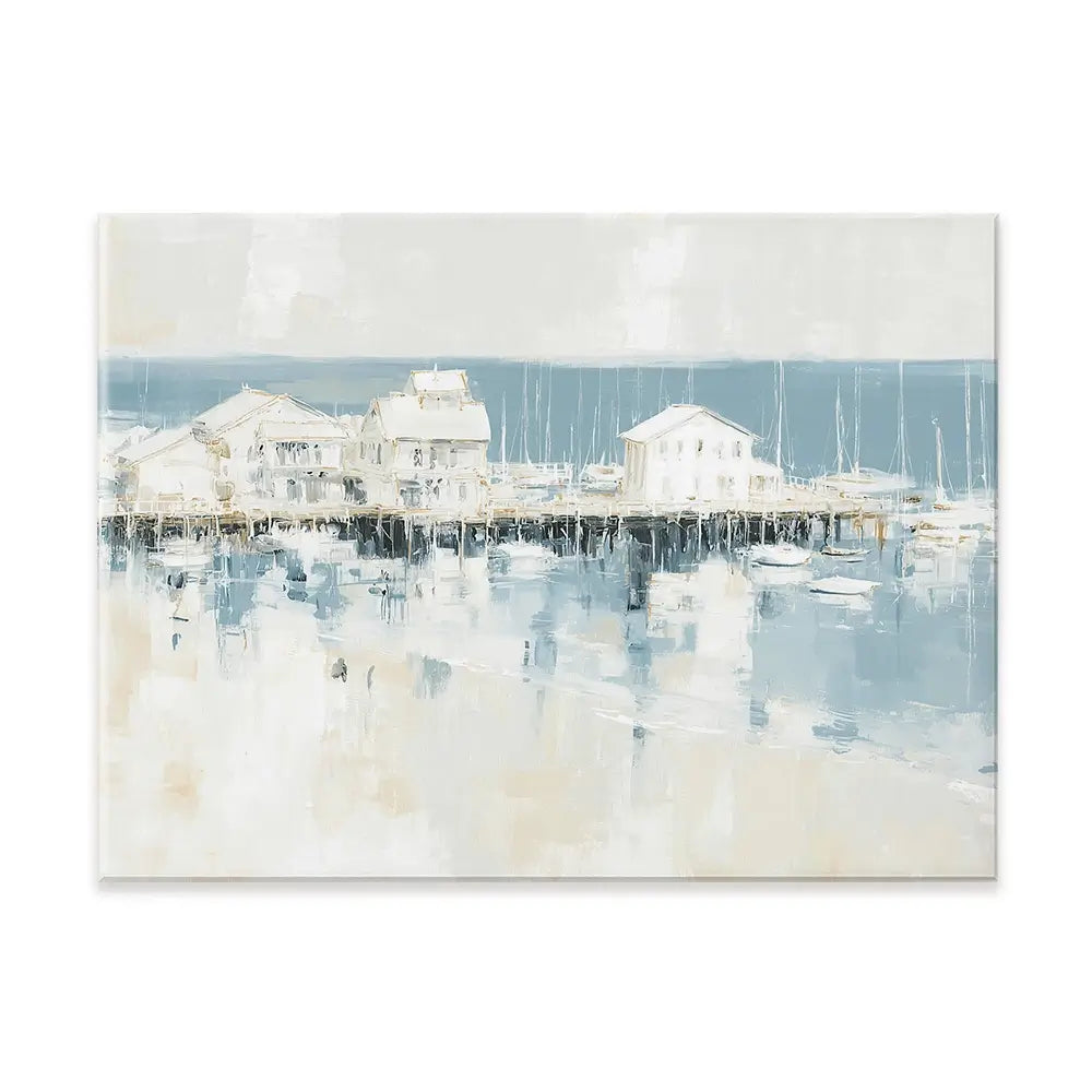 Pale Harbour Of Clapboard Houses Canvas Print Pale Harbour Of Clapboard Houses Canvas Print wall art product Chromatic Storm Studio