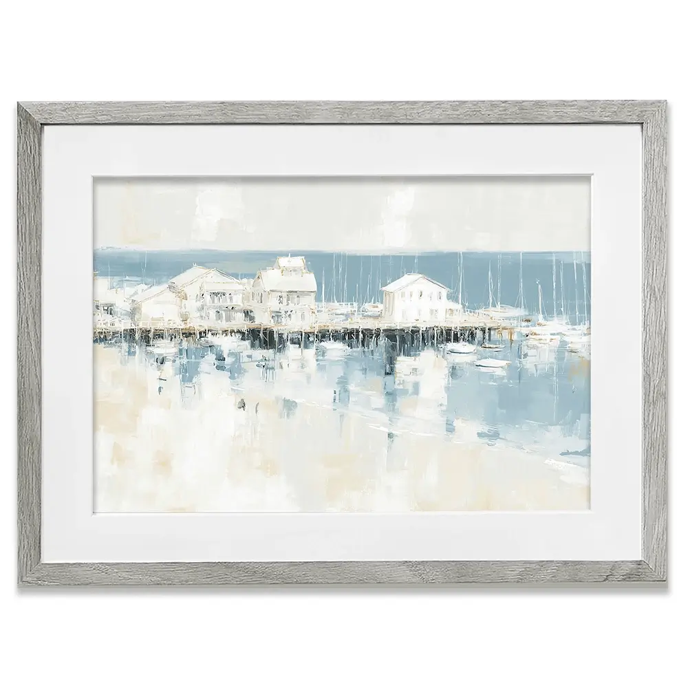 Pale Harbour Of Clapboard Houses Framed Art Print Pale Harbour Of Clapboard Houses Framed Art Print wall art product Chromatic Storm Studio