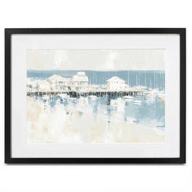 Pale Harbour Of Clapboard Houses Framed Art Print Pale Harbour Of Clapboard Houses Framed Art Print wall art product Chromatic Storm Studio