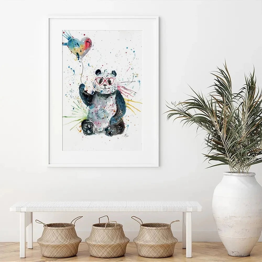 Panda And Heart Balloon Framed Art Print Panda And Heart Balloon Framed Art Print wall art product Jamie Taylor