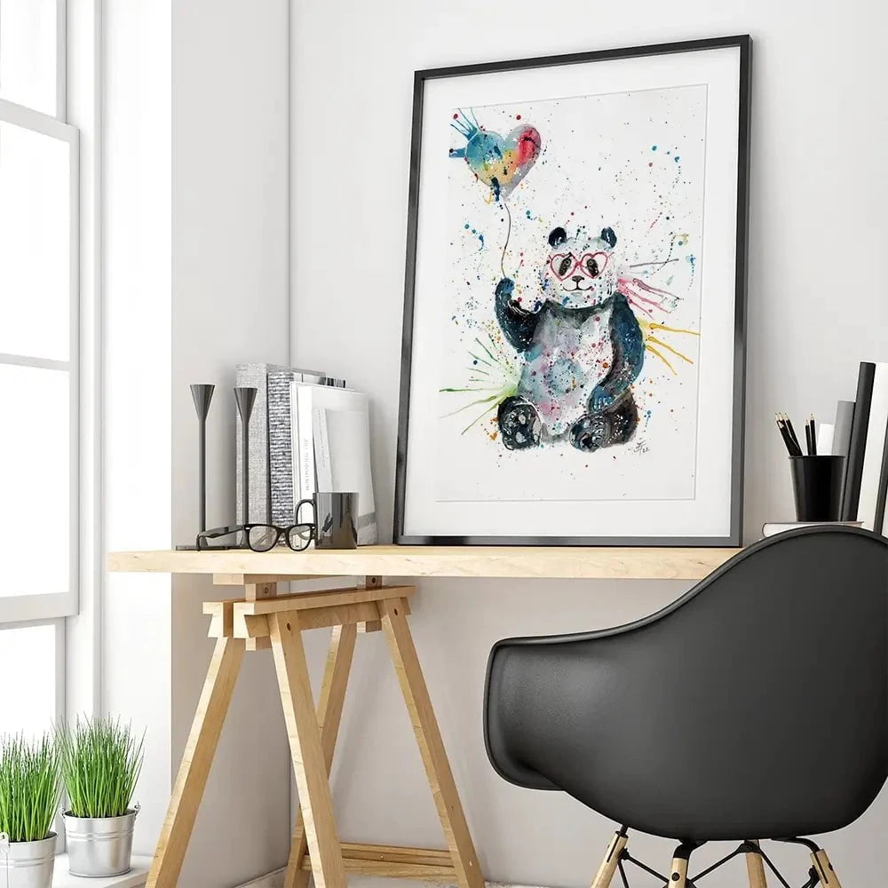 Panda And Heart Balloon Framed Art Print Panda And Heart Balloon Framed Art Print wall art product Jamie Taylor