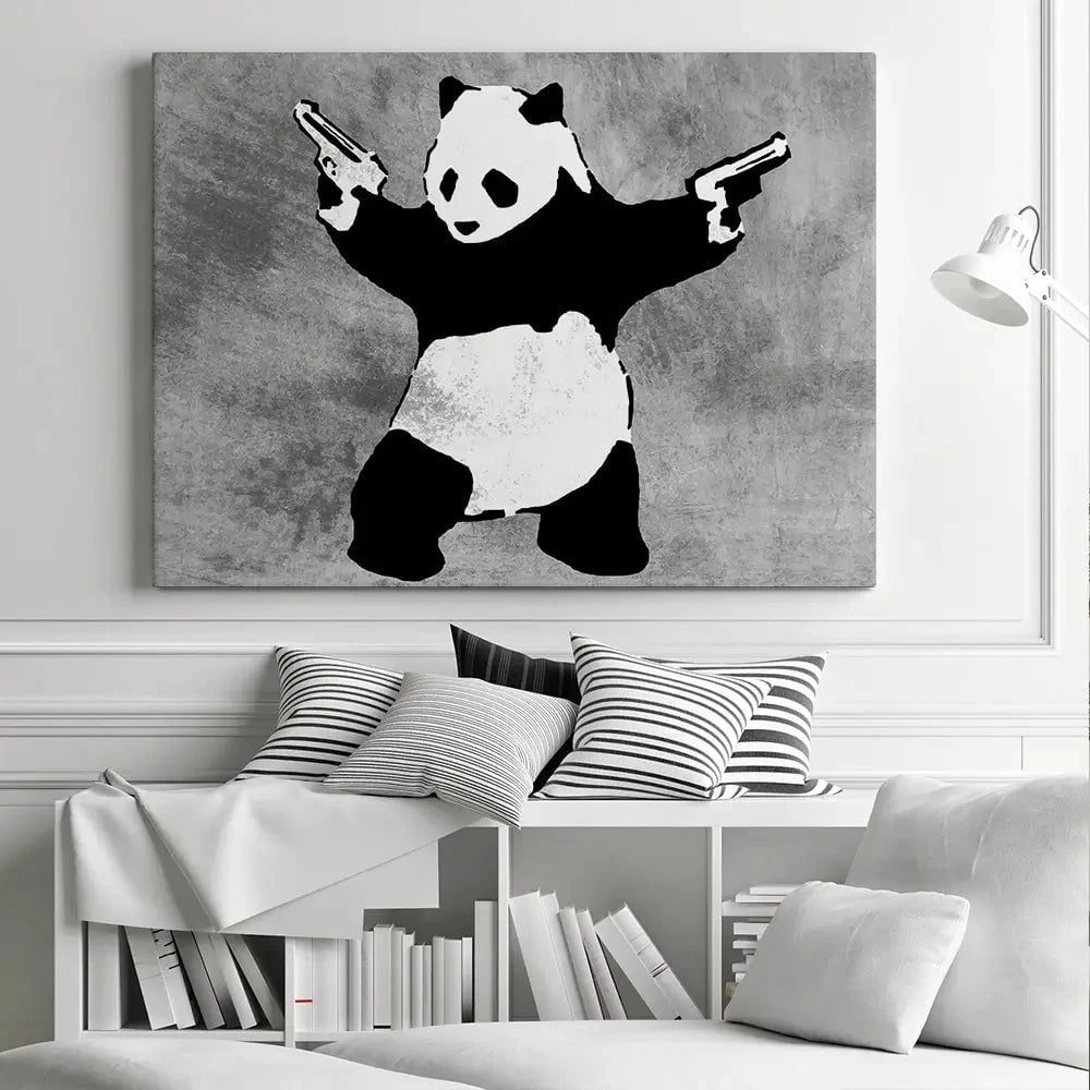 Panda Holding Guns Canvas Print Panda Holding Guns Canvas Print wall art product Banksy