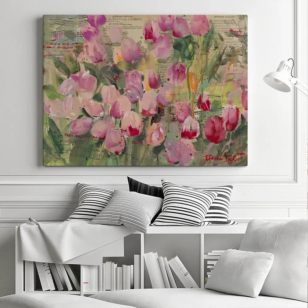 Parisian Tulips Manuscripts Canvas Print Parisian Tulips Manuscripts Canvas Print wall art product Tiffani Taylor - Independent