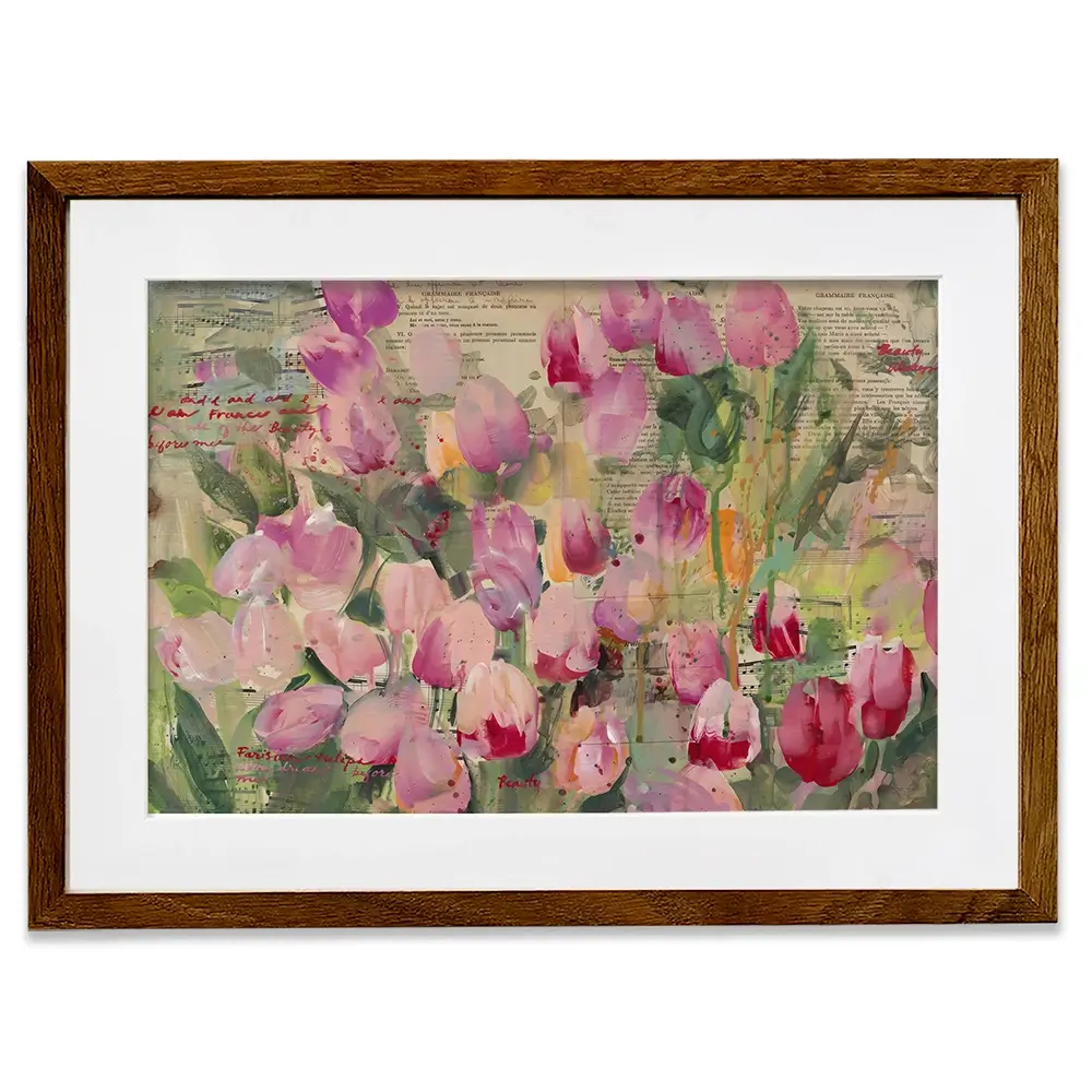 Parisian Tulips Manuscripts Framed Art Print Parisian Tulips Manuscripts Framed Art Print wall art product Tiffani Taylor - Independent
