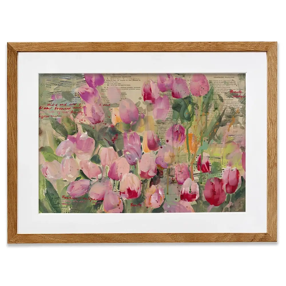 Parisian Tulips Manuscripts Framed Art Print Parisian Tulips Manuscripts Framed Art Print wall art product Tiffani Taylor - Independent